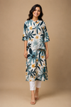 Teal Bloom Printed Long Kurti