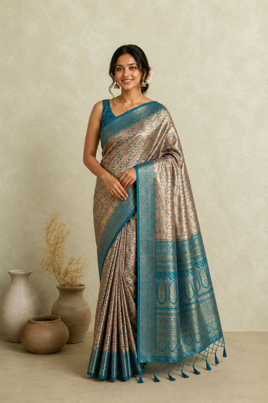 Elegant Saree with Magenta Zari Border