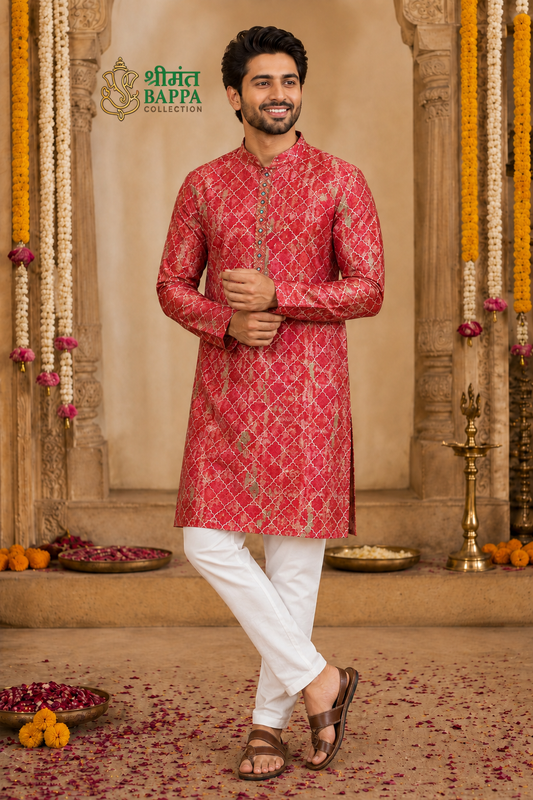 Royal Red Geometric Festive Kurta Pajama Set