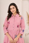 Blush Pink Butterfly Embroidered Shirt Dress