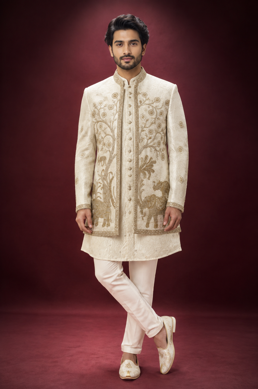 Ivory Embroidered Wedding Sherwani Set