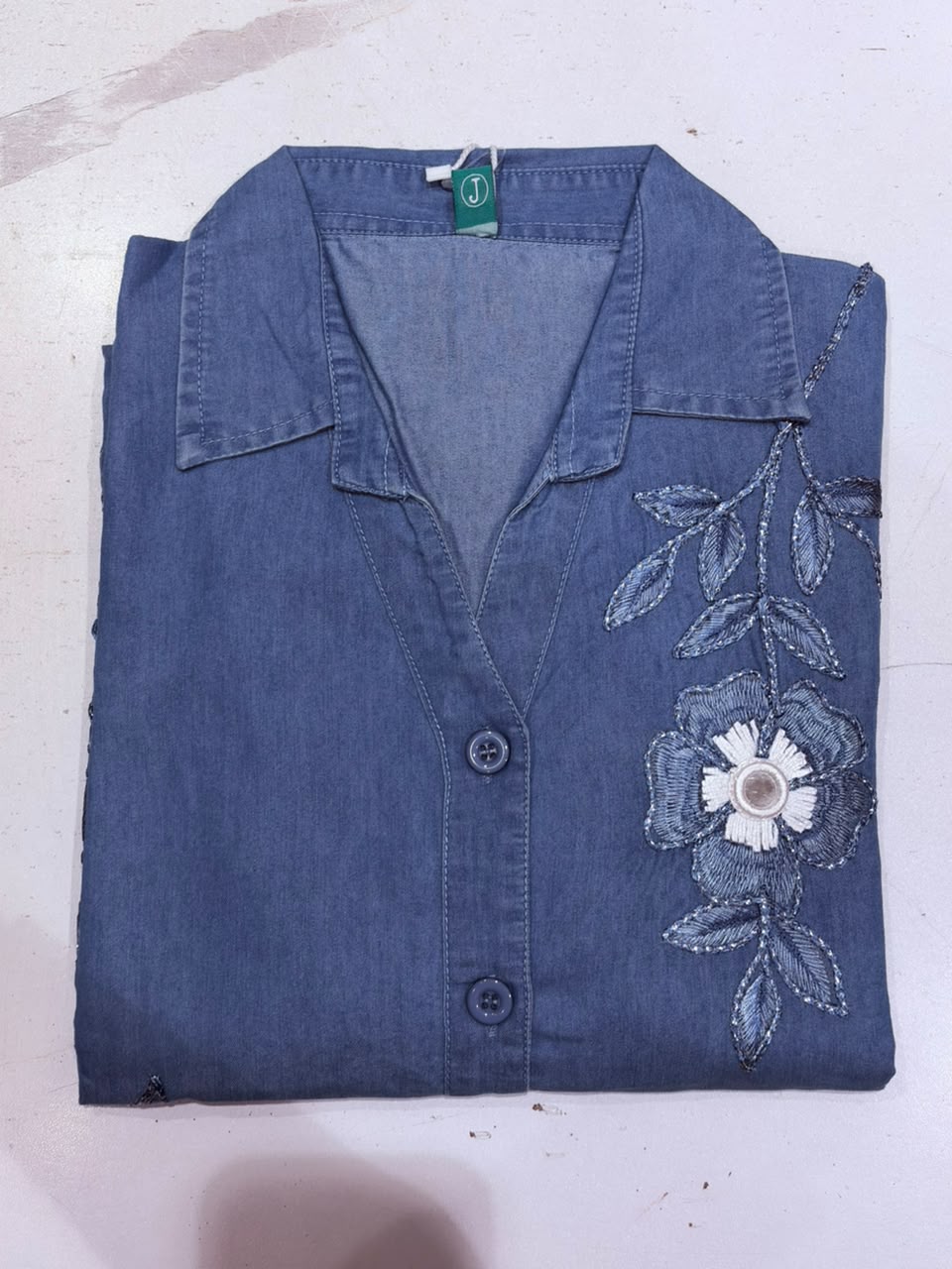 Women's Denim Blue Floral Embroidered Co-Ord Set