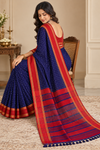 Royal Navy Blue Saree with Red Traditional Border