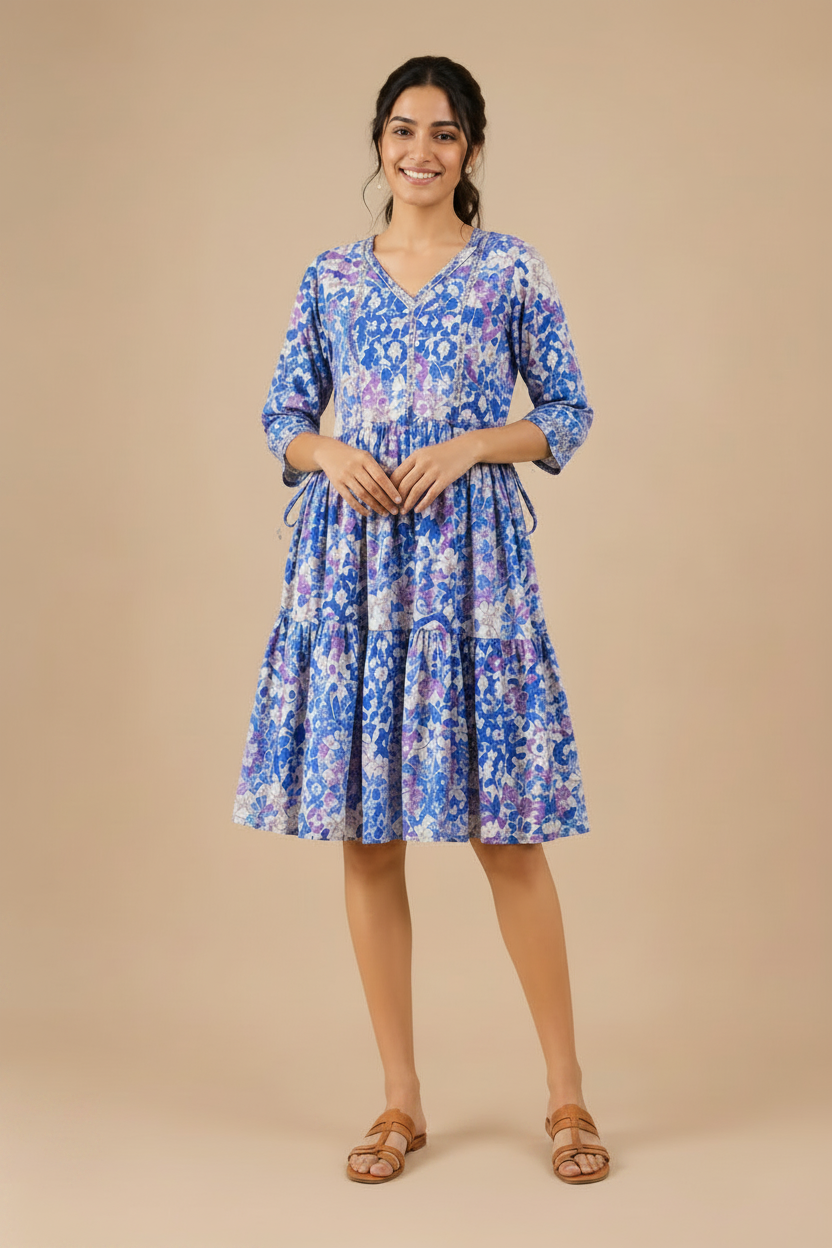 Women Floral Printed Cotton Midi Dress