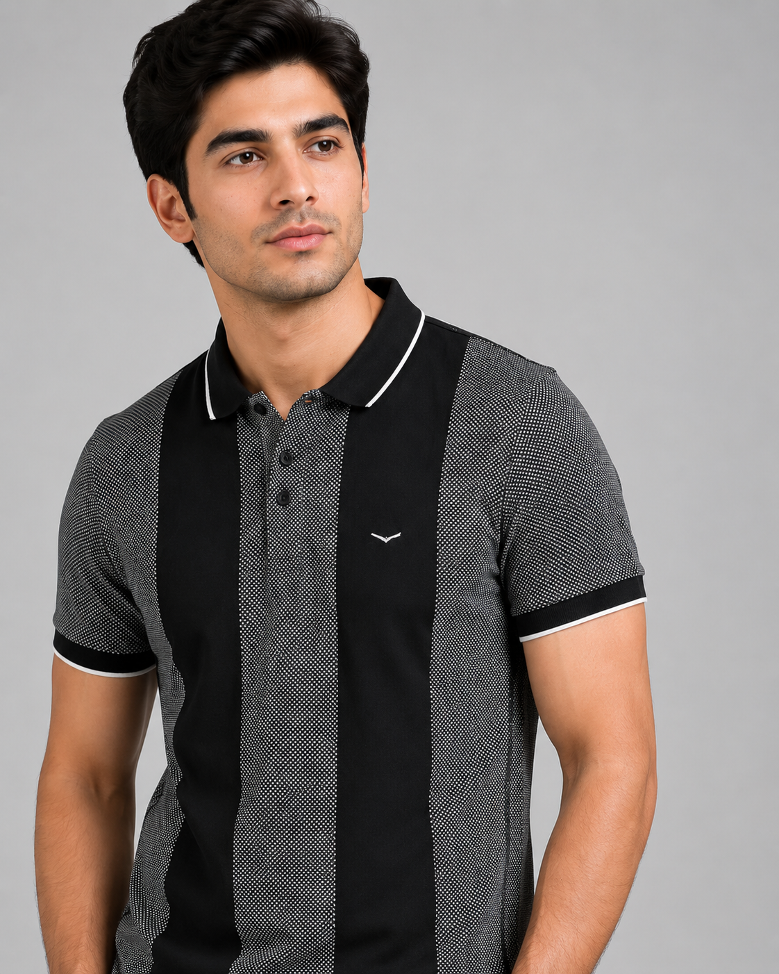 Men’s Black & Grey Textured Polo T-Shirt