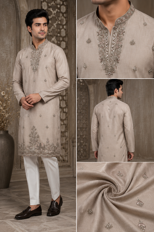 Heritage Beige Embroidered Men’s Kurta Set