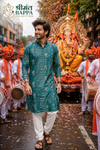 Teal Green Floral Print Festive Kurta Set