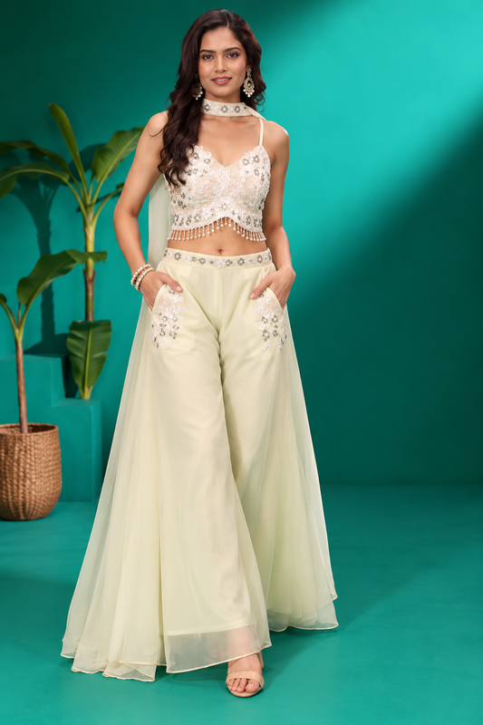 Ivory Embroidered Indo-Western Palazzo Set