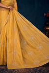 Golden Mustard Embroidered Designer Saree with Elegant Silver Thread Work
