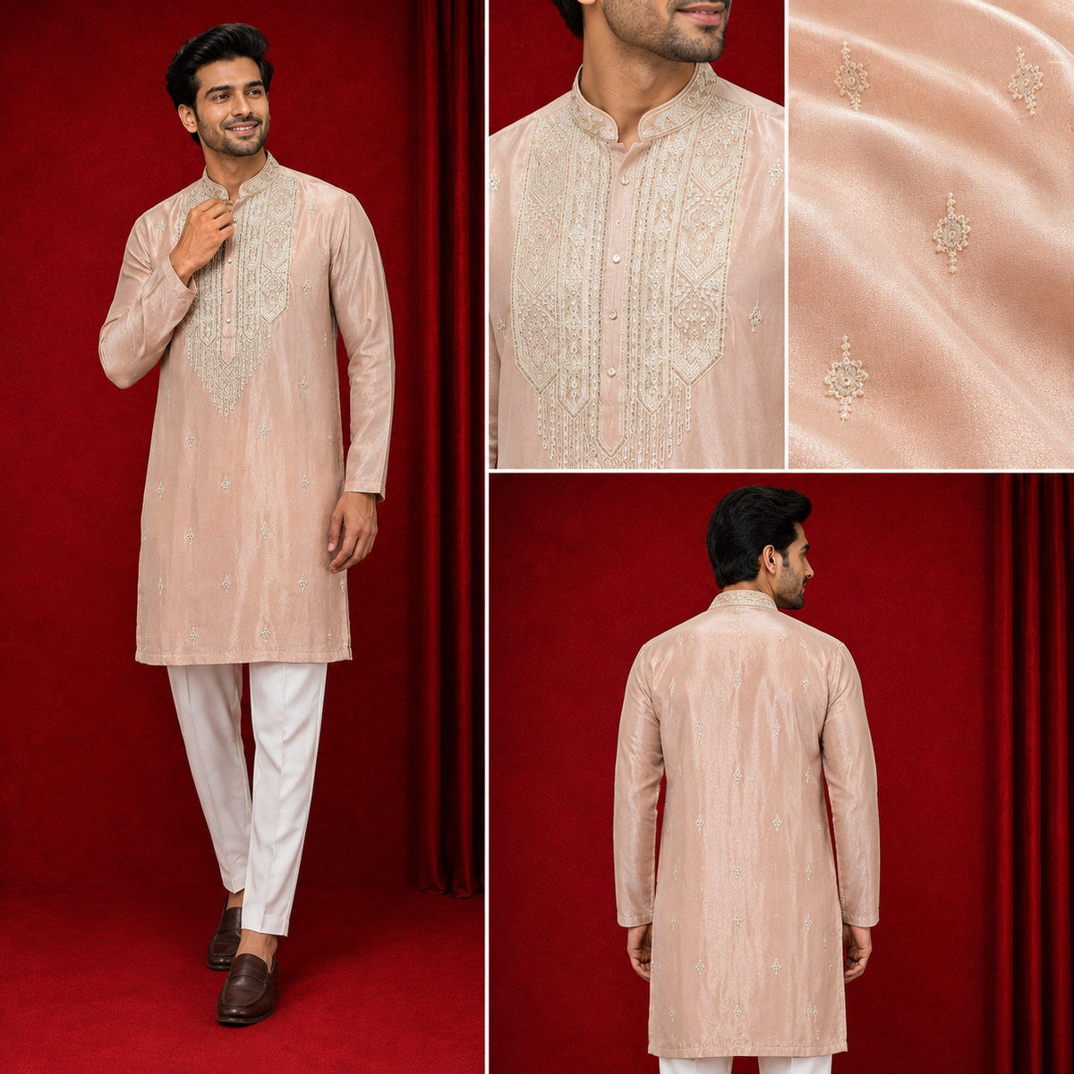 Blush Peach Embroidered Festive Kurta Set