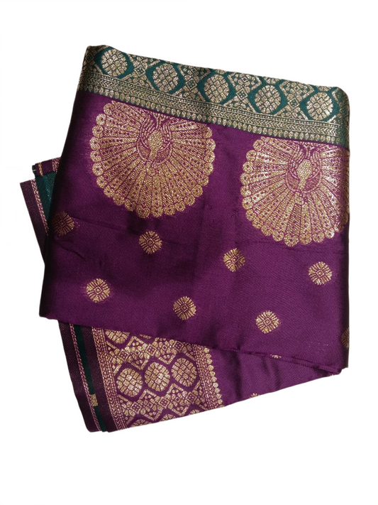 Royal Purple & Teal Zari Silk Saree