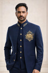 Men’s Navy Blue Embroidered Bandhgala Suit