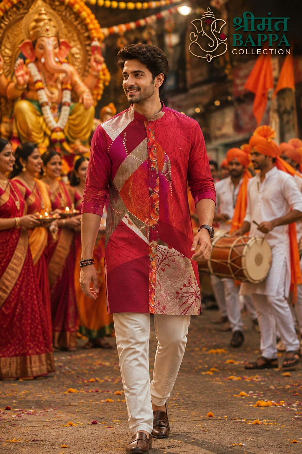 Royal Red Abstract Print Festive Kurta Set