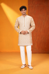 Beige Embroidered Festive Kurta Set for Men