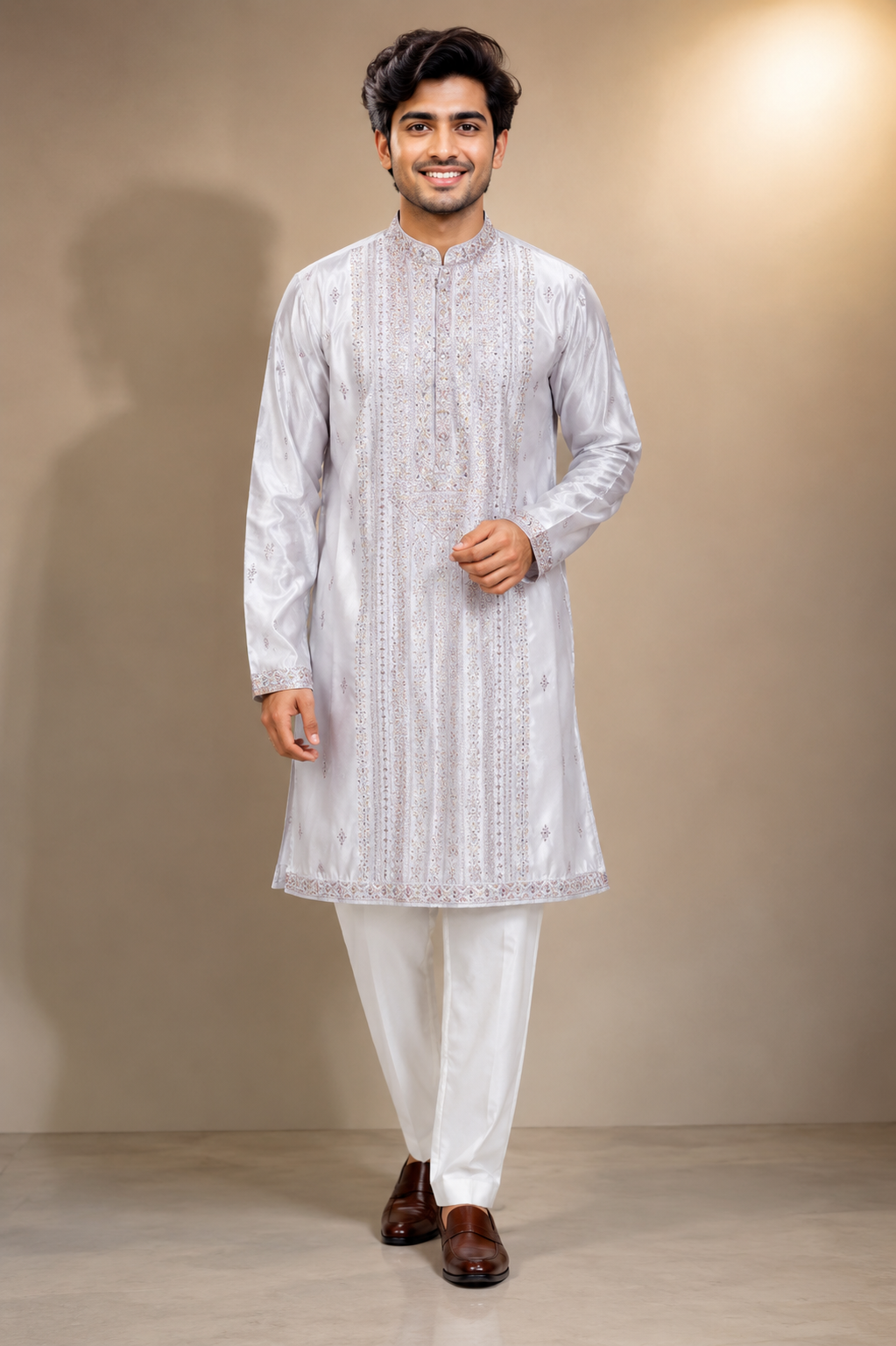 White Embroidered Festive Kurta Set