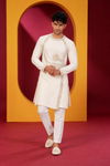 Men's Premium Ivory White Embroidered Indo-Western Kurta Set