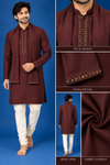 Maroon Embroidered Kurta Set with Stole