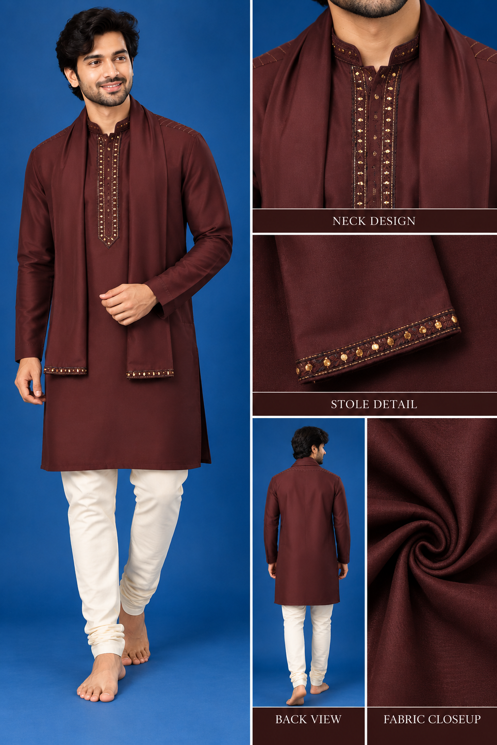 Maroon Embroidered Kurta Set with Stole