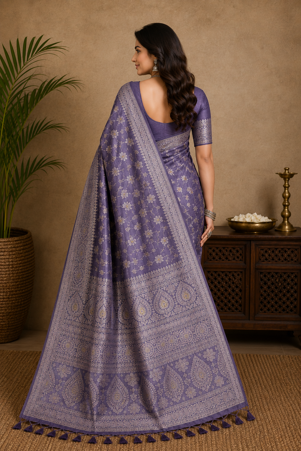 Elegant Lavender Woven Saree with Intricate Silver Zari Border