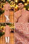 Men’s Orange Ethnic Print Kurta