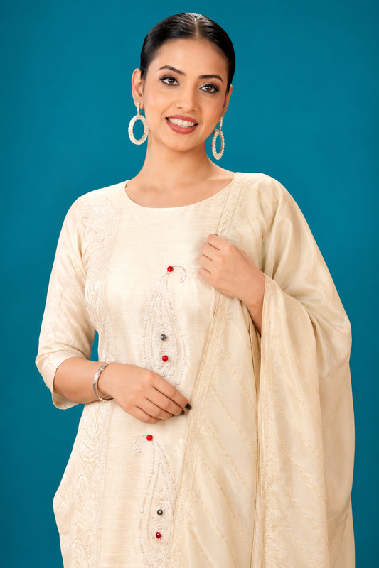 Elegant Ivory Embroidered Kurta Set