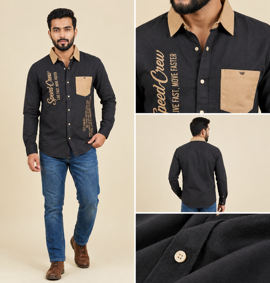 Men's Charcoal Grey Colorblocked Casual Shirt