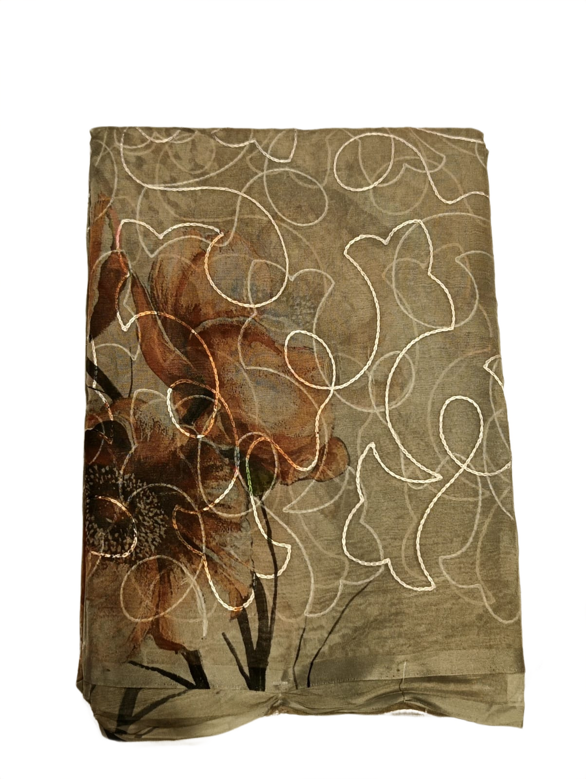 Elegant Grey Organza Embroidery Saree with Floral Print