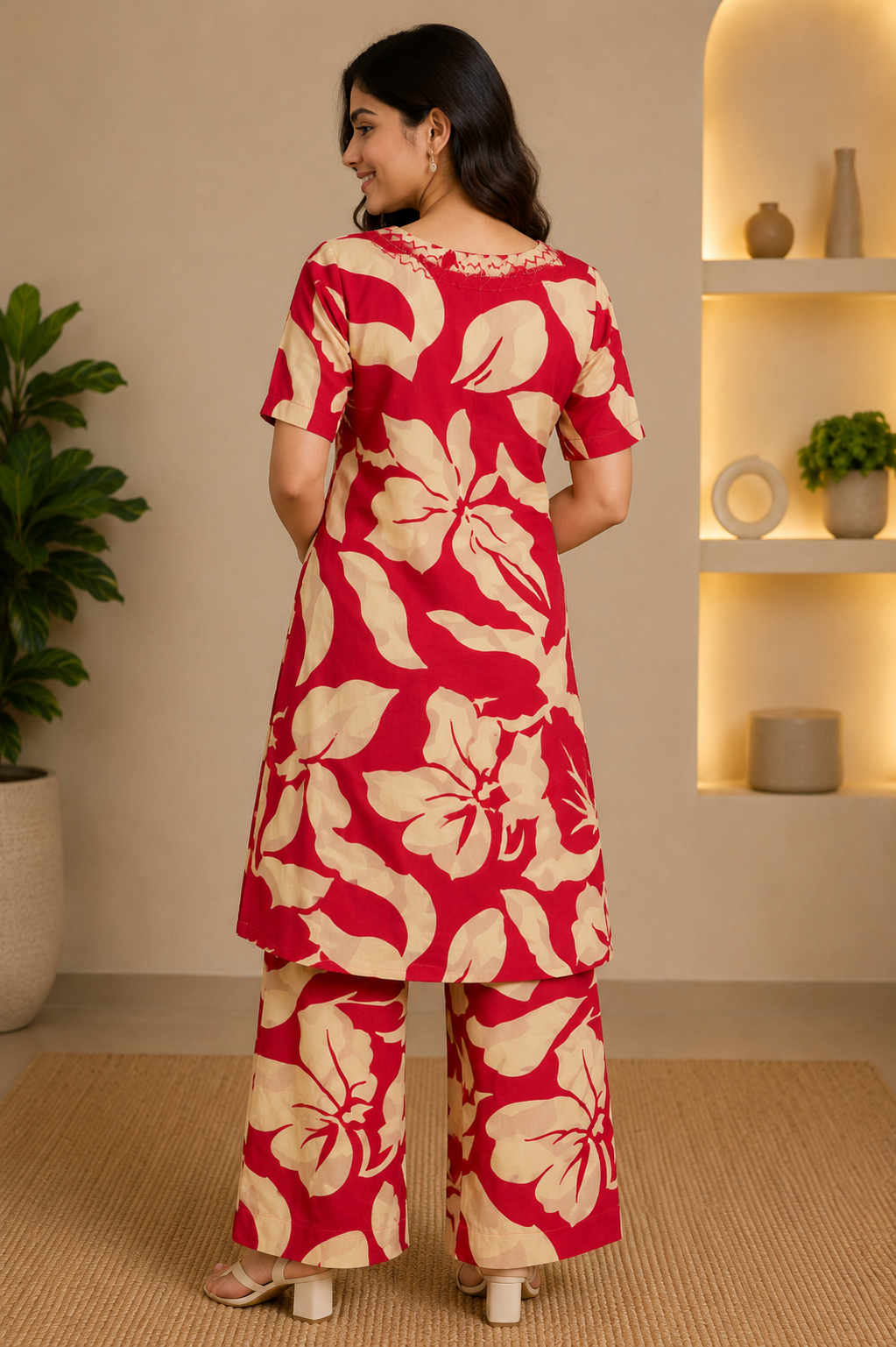Women's Red Floral Printed Co-Ord Set