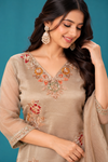 Elegant Beige Embroidered Kurta Set with Sage Green Pants