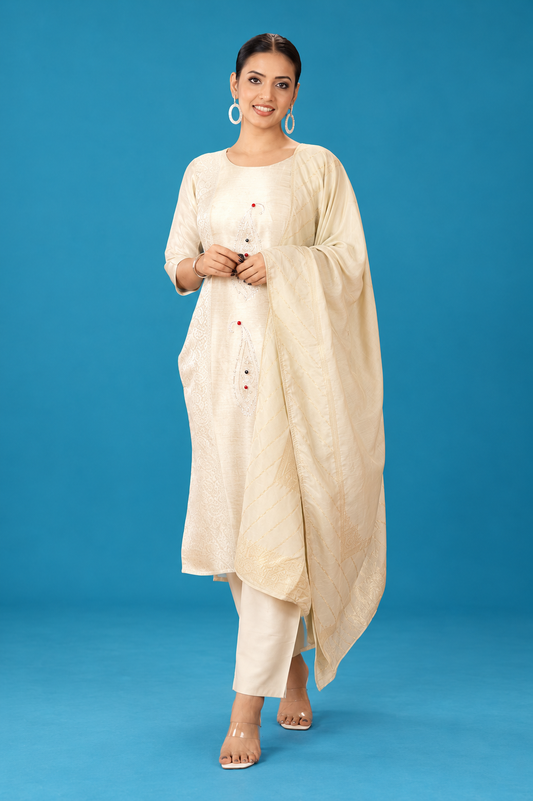 Elegant Ivory Embroidered Kurta Set