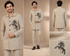 Men’s Beige Embroidered Indo-Western Suit