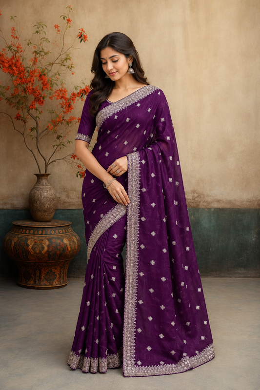 Royal Purple Silver Zari Woven Saree