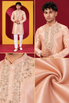 Men's Premium Peach Embroidered Festive Kurta Pajama Set