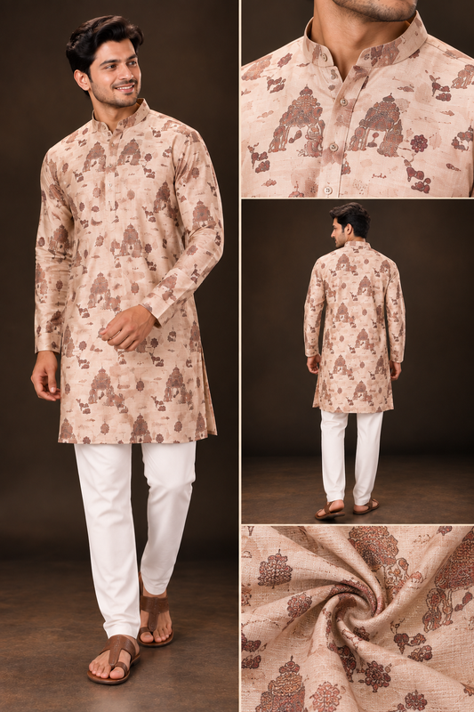 Peach Printed Festive Kurta Set