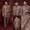 Mocha Brown Embroidered Indo-Western Jacket Set