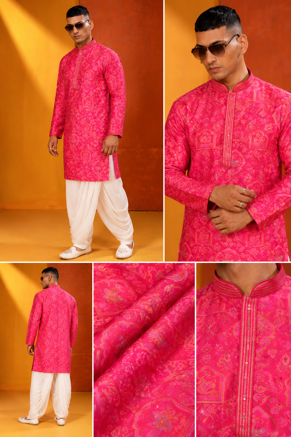 Royal Pink Jacquard Kurta Set