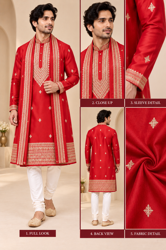 Royal Red Embroidered Kurta Set
