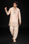 Peach Embroidered Kurta with Draped Dhoti