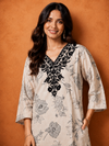Elegant Beige Floral Printed Embroidered Kurti for Women