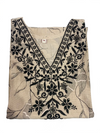 Women's Beige Leaf Printed Straight Kurti with Black Embroidered Yoke