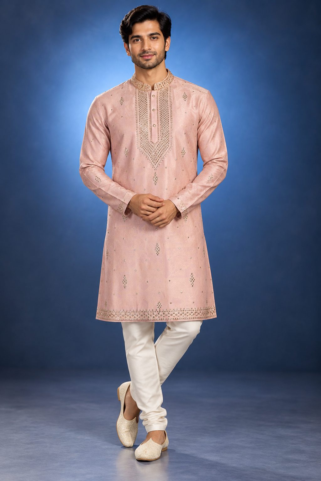 Peach Embellished Festive Kurta Set