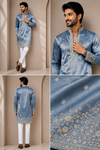 Steel Blue Embroidered Festive Kurta Set