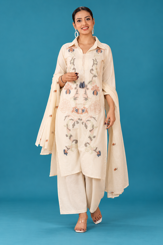 Elegant Ivory Embroidered Kurta Set