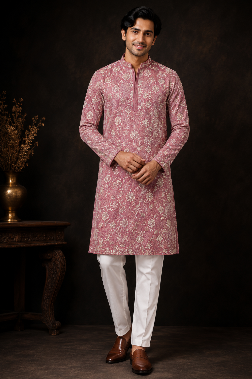 Dusty Rose Floral Printed Kurta Set