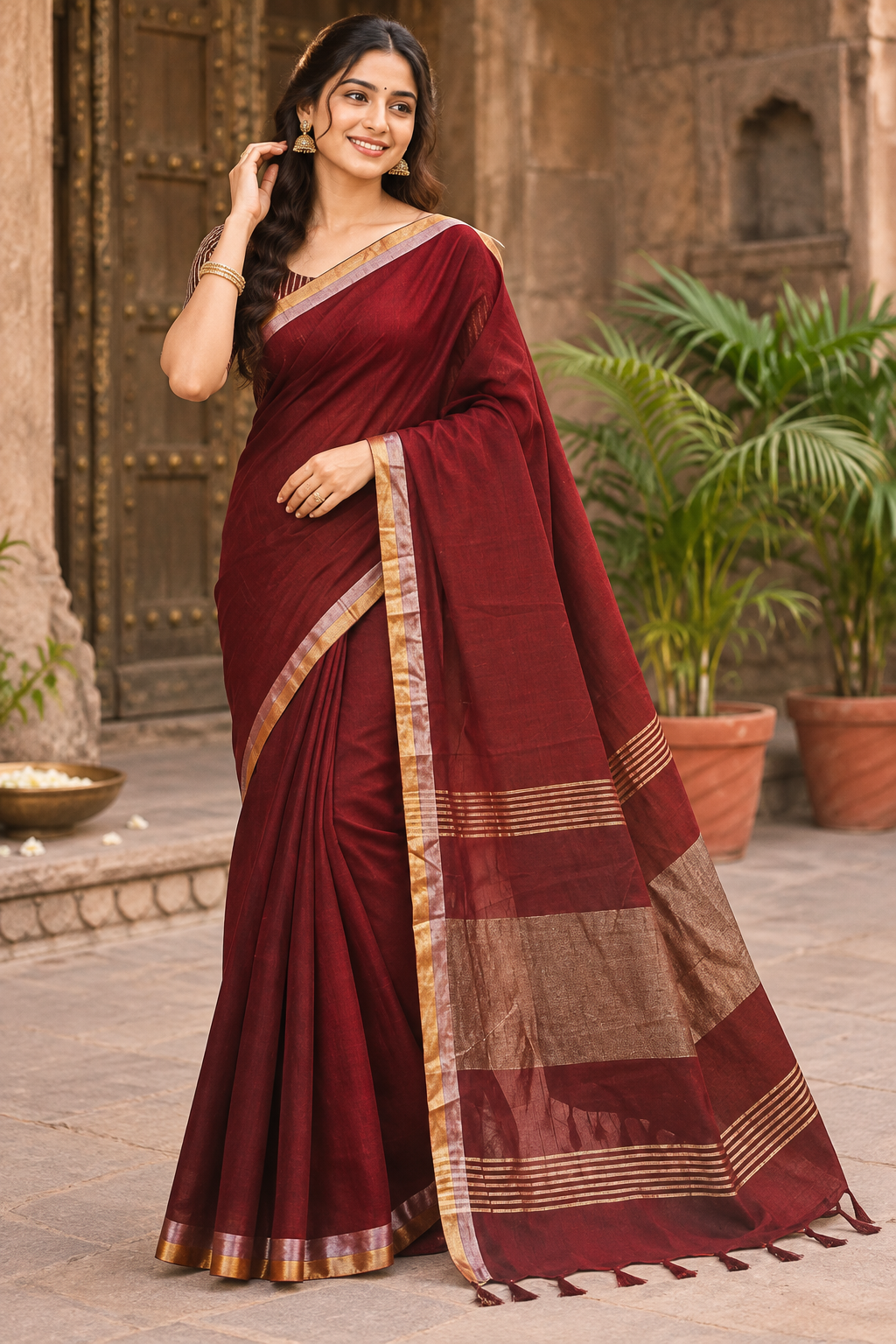 Elegant Maroon Handloom Saree