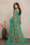 Women's Sea Green Floral Printed Saree with Elegant Woven Border | Lightweight Festive & Party Wear