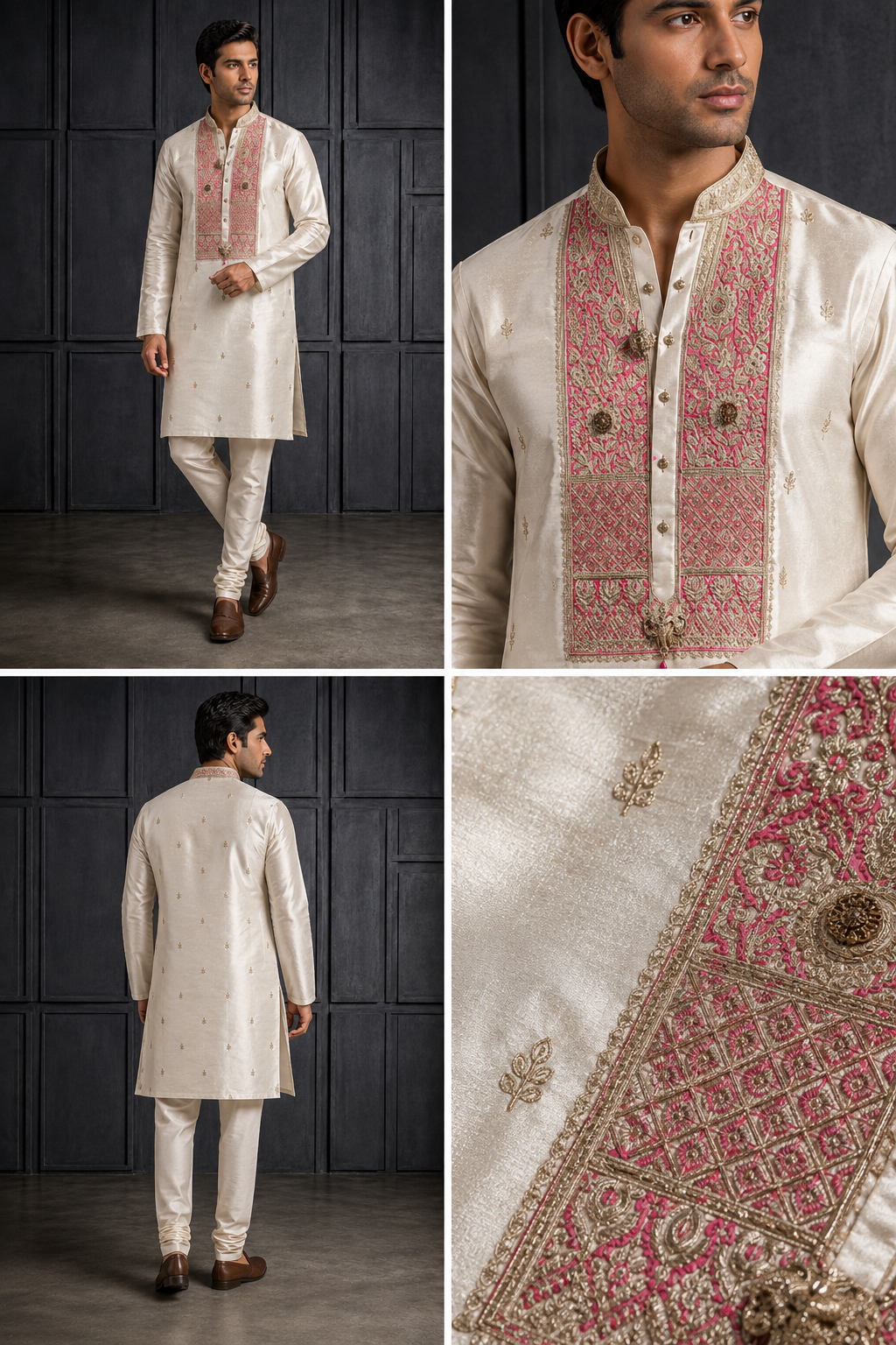 Ivory Kurta with Pink Embroidered Statement Panel