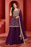Royal Purple Embroidered Sharara Palazzo Set with Dupatta
