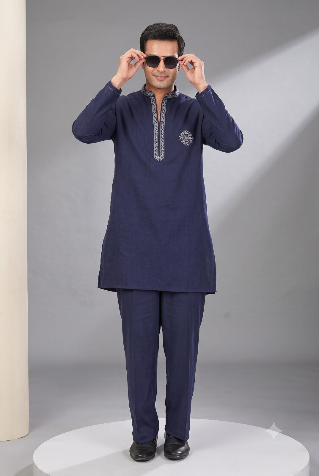 Navy Blue Embroidered Kurta Set