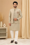 Men’s Beige Embroidered Kurta with Nehru Jacket Set